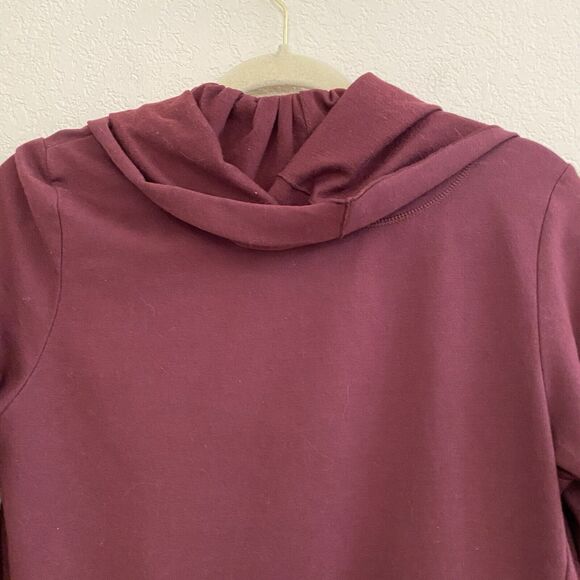 NM Neiman Marcus Drape Front Cardigan‎ Burgundy Maroon Cotton Blend Small - Picture 8 of 9